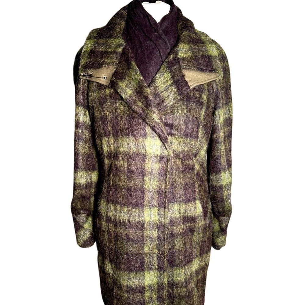 L.A.M.B. GWEN STEFANI VINTAGE ALPACA MOHAIR WOMAN'S COAT - SIZE 6 - GREEN/BLACK